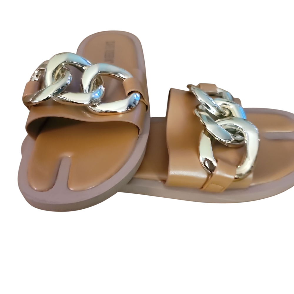Cape Robbin Tan Slide Sandals with Silver Chain - Picture 4 of 5